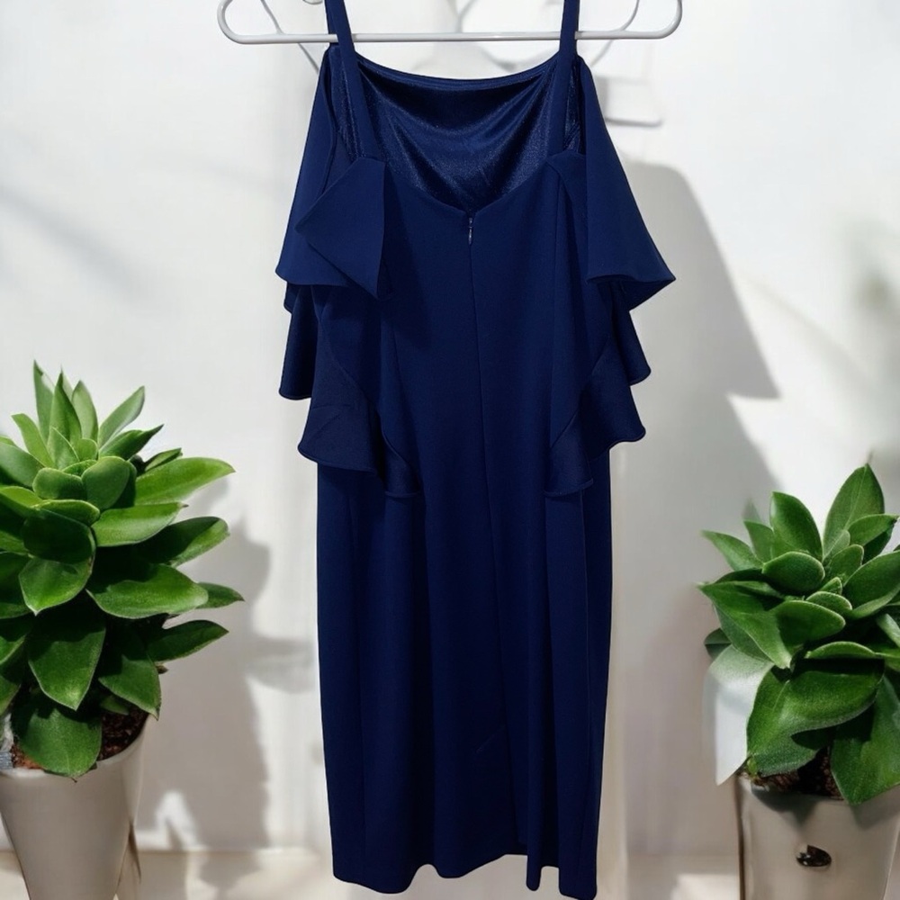 Adrianna Papell Blue Sleeveless Lined Cocktail Dress Midi Length Size 6